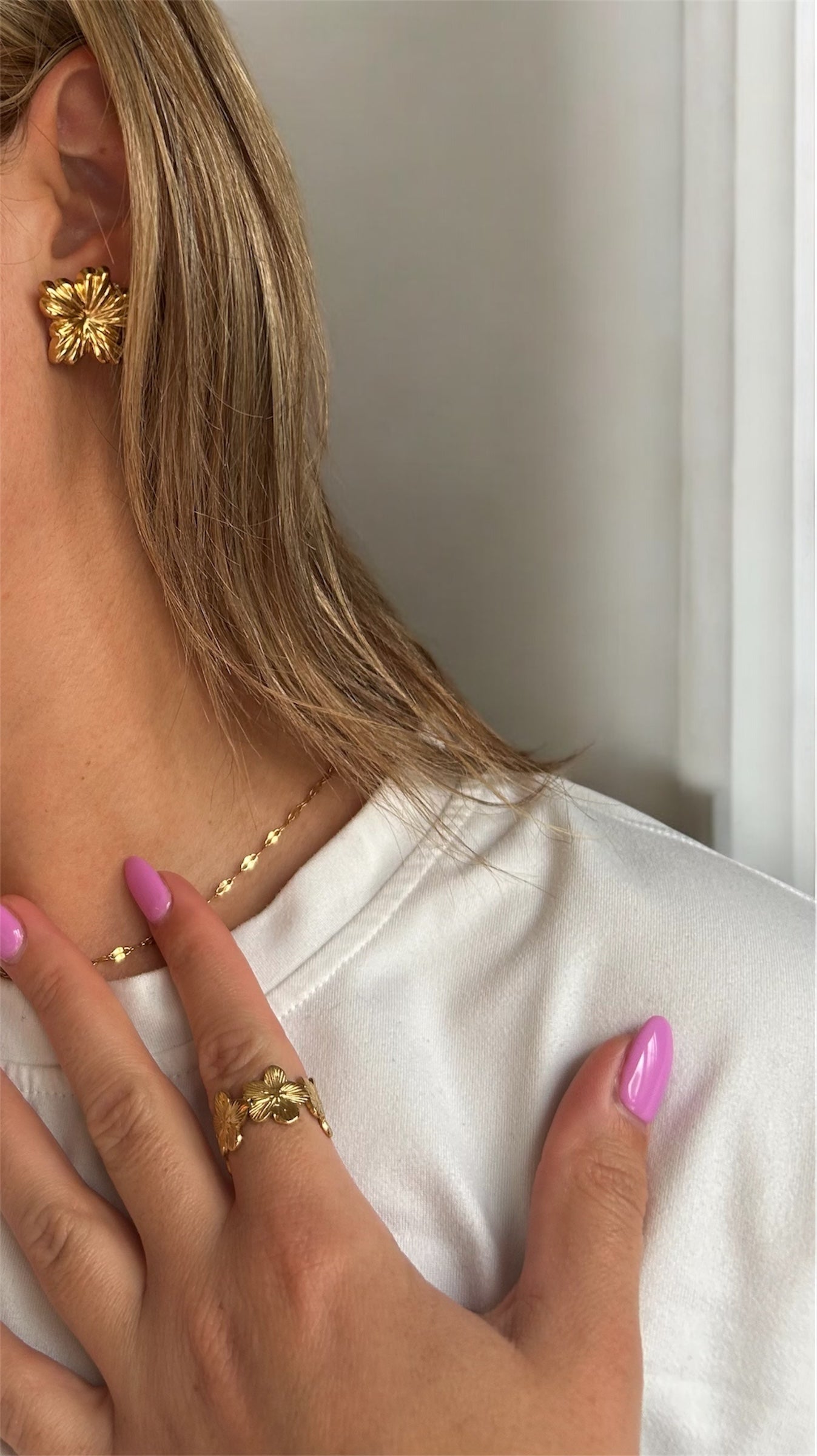 Bague floral ajustable- or