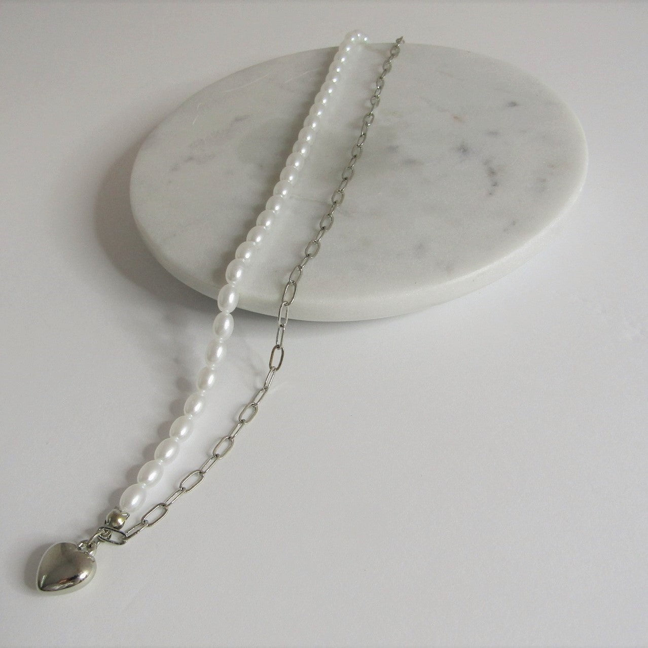 Collier coeur & perle- argent