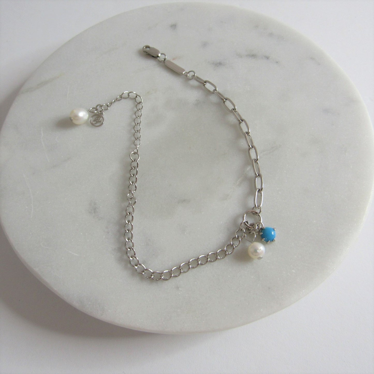 Aqua & pearl bracelet - silver
