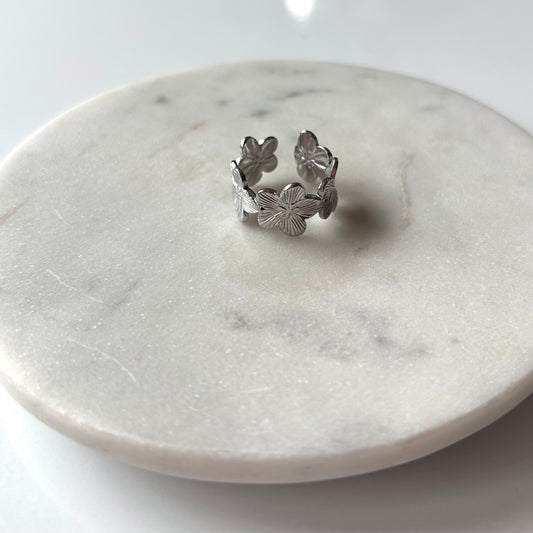 Bague floral ajustable- argent