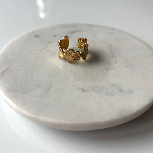 Bague floral ajustable- or